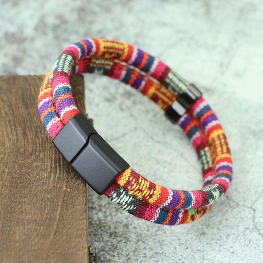 Noter New Mens Bracelet With Rope Detachable Magnet Buckle Wrap Braslet Double Layer Bohemian Fabric Braclet Leisure Pulseira