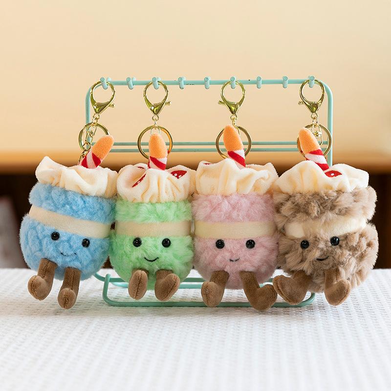 New birthday cake plush potted flower 4 inch keychain small pendant grab machine doll gift