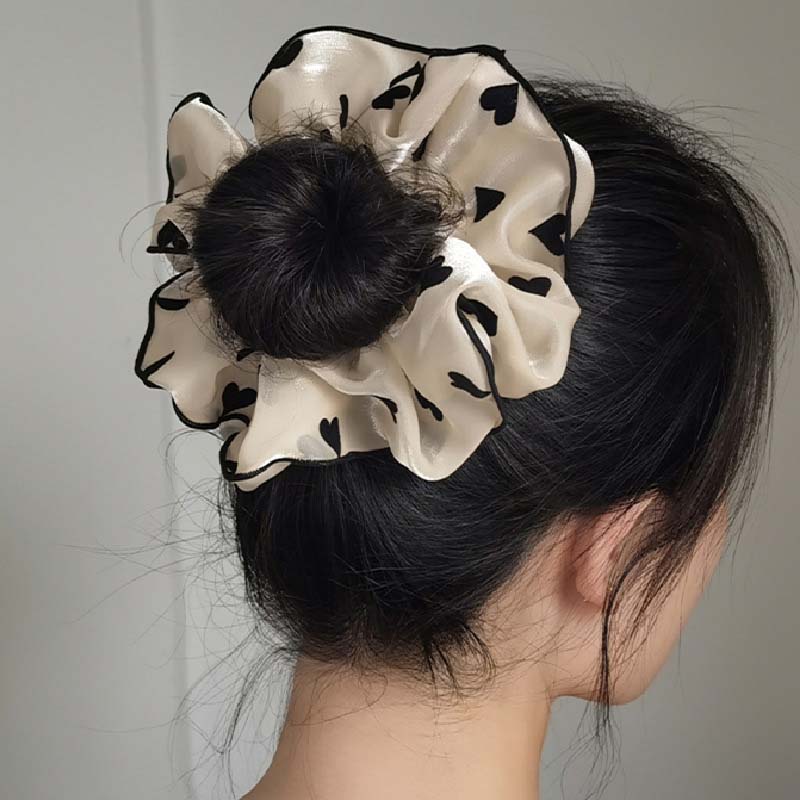 Elegant Dot Flower Love Chiffon Large Champagne Hair Band for Women Hair Tie Scrunchie Hair Headband Fashion Hair Accessories