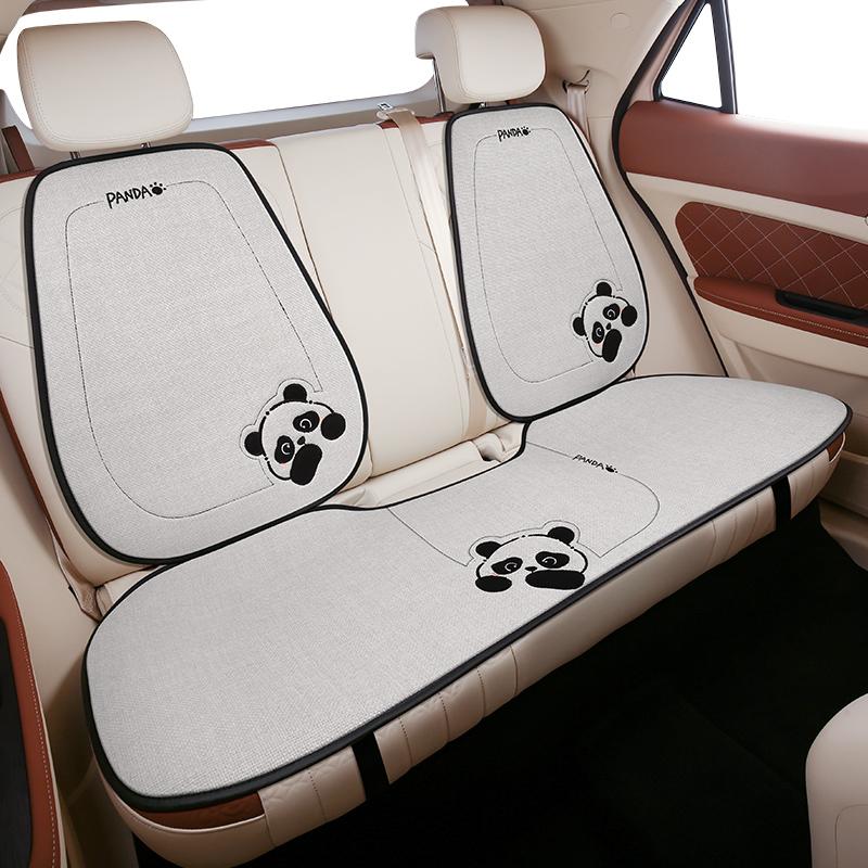 New Linen Cartoon Panda Car  Seat Cushion Non-slip Breathable Universal Car Seat Cover for Most Cars All Seasons Universal