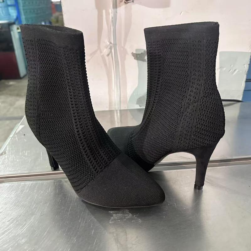 Fashion Spring New Stiletto Boots Women Fashion Pointed Mesh Fabric Breathable Back Zipper Anti-slip Wear-resistant High Heels