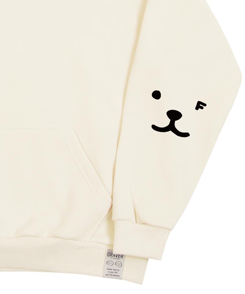[Unisex] Elbow Puppy Face Smile Hoodie_Cream/Black Logo