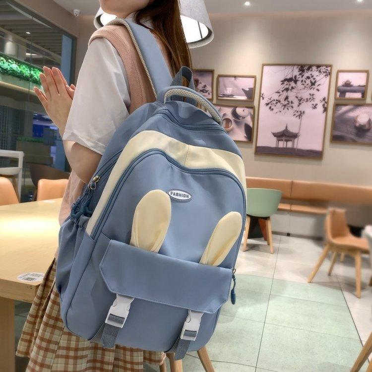New Cute Rabbit Ear Schoolbag, Casual Korean Version of Large-capacity Backpack Ins Campus College Style Fresh Backpack