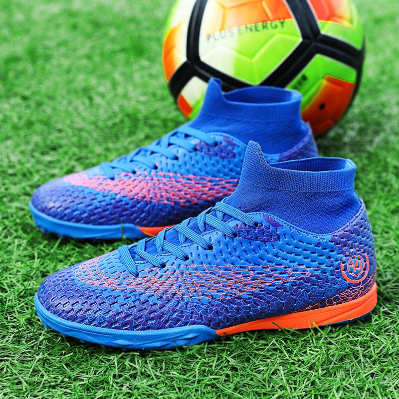Men's Football Boots Rubber Soft Sole Short-nailed Artificial Turf Leather Youth Kids Football Boots