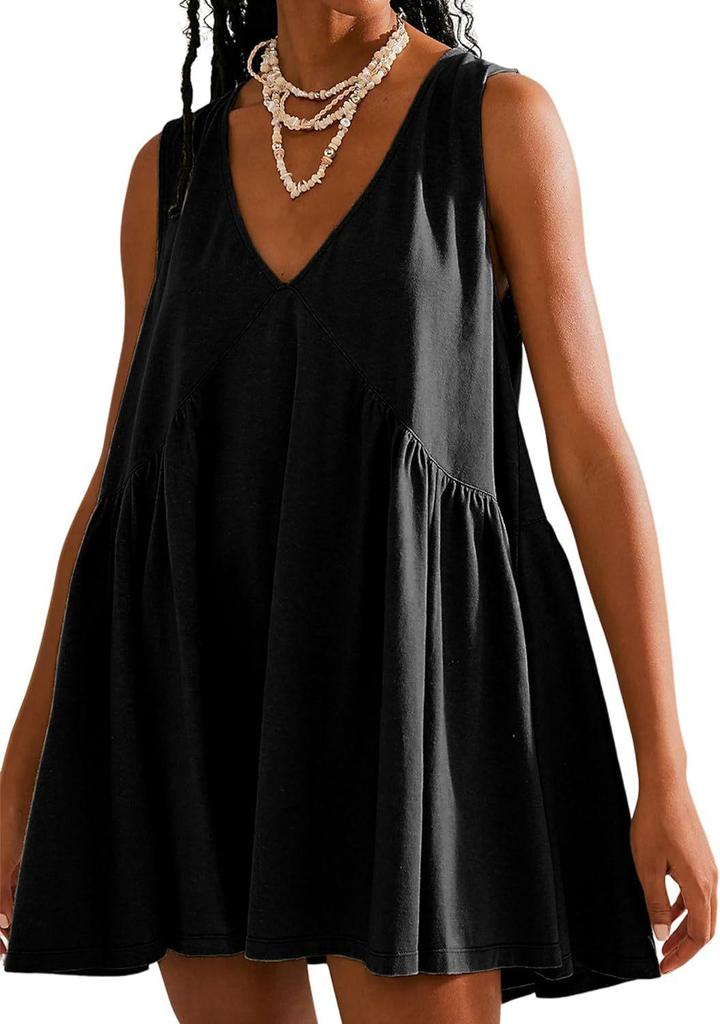2024 Women's Casual Pleated Vest Dress with Pockets