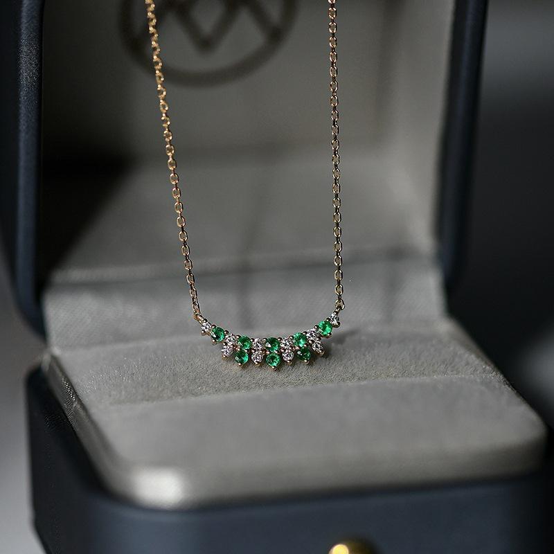 Green Pomelo S925 Sterling Silver 18k Gold Plated Emerald Zirconia Pendant Necklace for Women - Retro High-End Feel 925 Sterling Silver