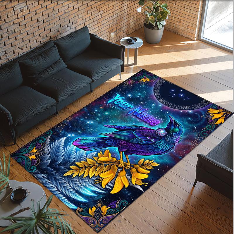 Cosmic Theme Crystal Velvet Floor Rug Personalized Custom Name Text Warm Carpet Home Decoration
