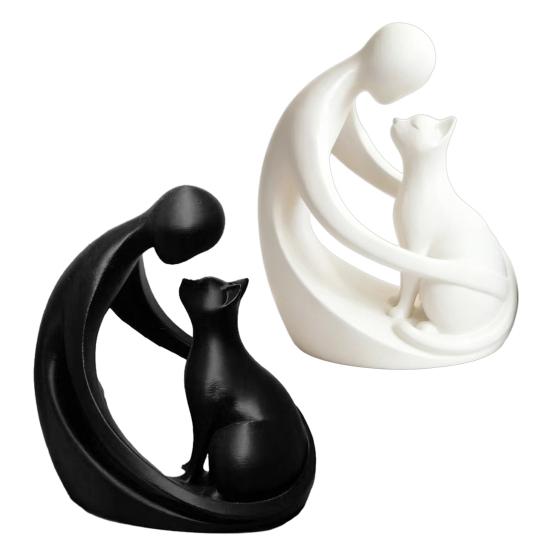 Minimalist Abstract Human And Cat Figurine Modern Decorative Men Women Cat Statue for Home Office Table Shelf Desk Entryway Decor