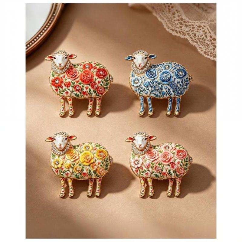 Fåre Mode Broche 4 Farver Rhinsten Blomstret Design Gedens År Mindesmærke Reversnål til Forretningsanledninger