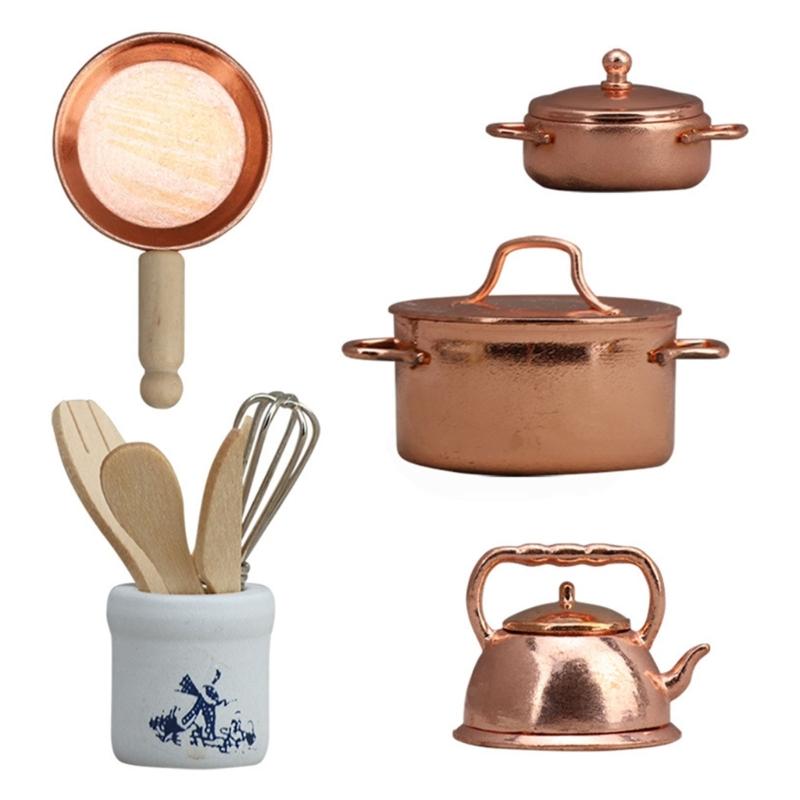 Miniature Kitchen Cooker 1/12 Scale Metal Cookware Strong Design For Realistic Play Scenarios