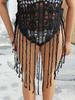 Summer Casual Hollow Out V Neck Bikini Blouse Women Design Sexy Loose Sleeveless Lace Up Sling Top Female Vintage Patchwork Tassels Off Shoulder Tops