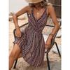 Women's V Neck Sleeveless Mini Dress Loose Elastic Waist Striped Wrap Sundress