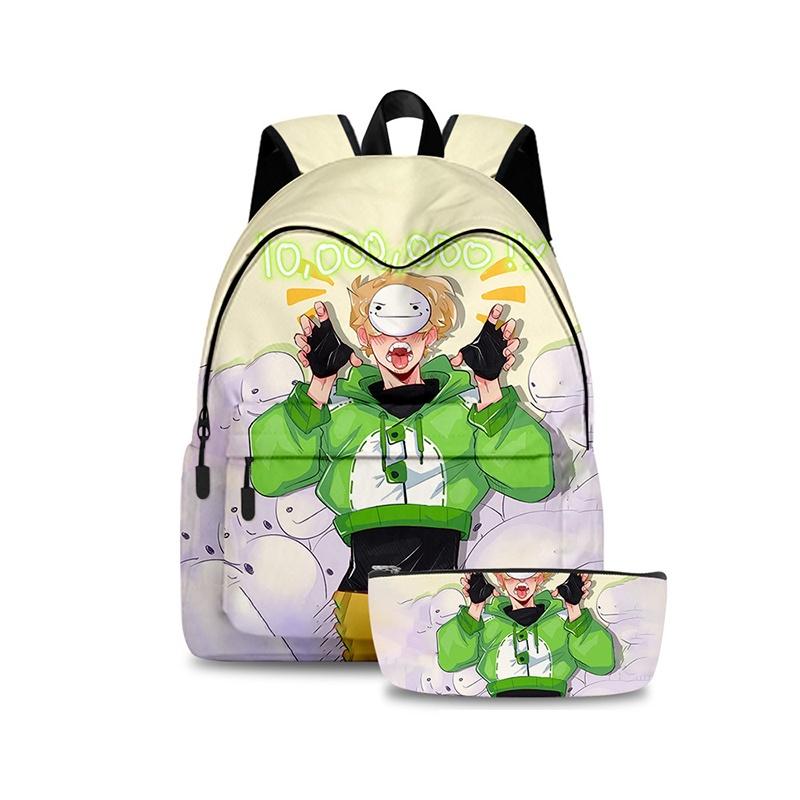 2pcs/set Dreamwastaken Dream Smp 3d Printed Backpack Schoolbag Pencil Bag For Men And Women