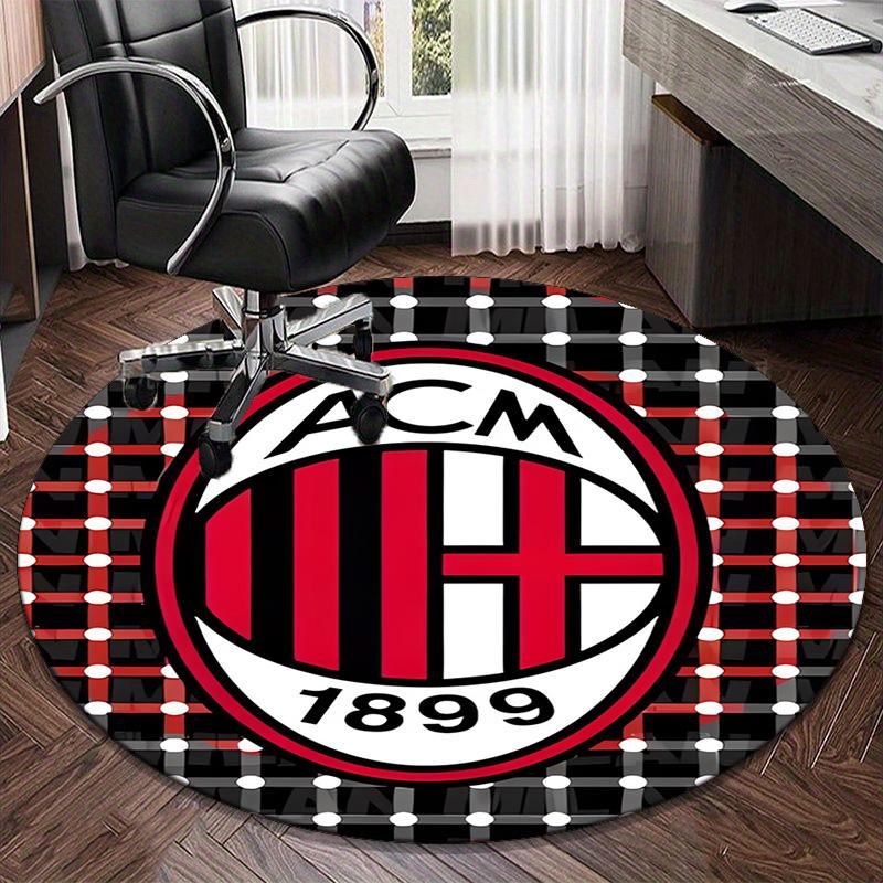 1PCS Tappeto Rotondo Milan Football Club Stampato Tappeto Rotondo per Area, Tappeto per Casa Ufficio, Tappeto Rotondo per Sedia, Tappeto Decorativo Regali per Fan Regalo di Natale