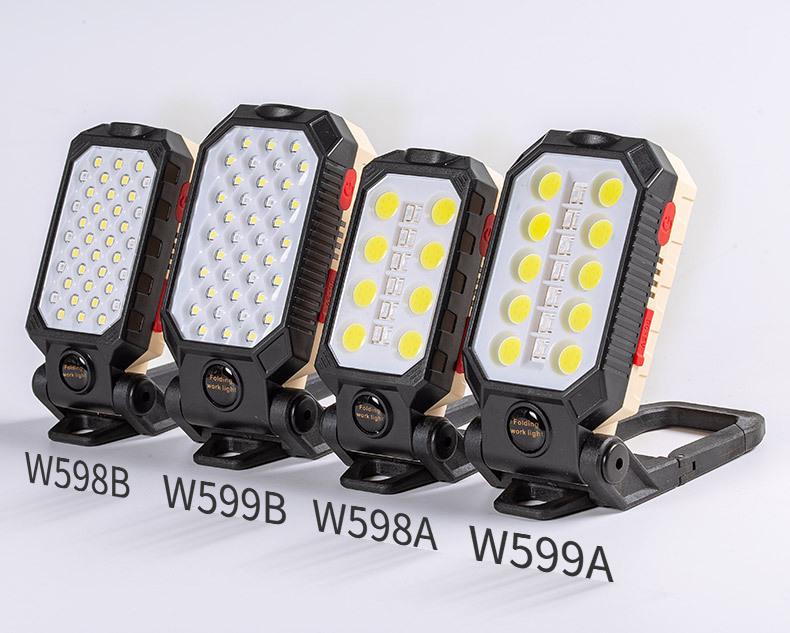 COB LED Handheld Work Light with USB Charging, Magnet Hook, and Emergency Flashlight for Outdoor and Auto Repair.