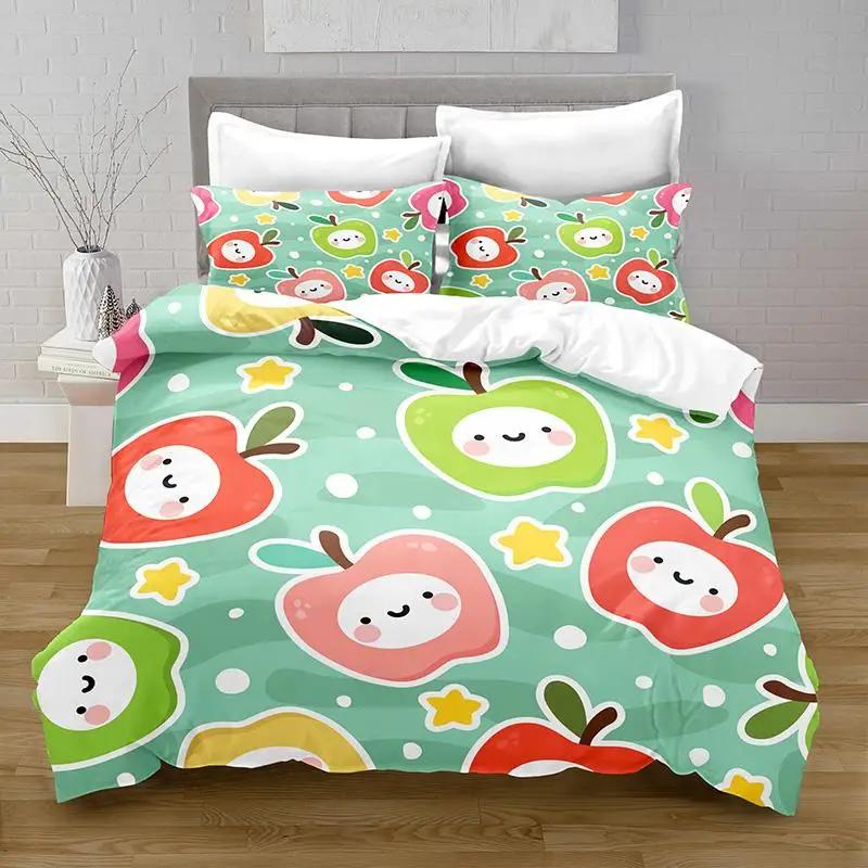 Comforter Cartoon Fruit Watermelon Pineapple Lemon Banana Japanese Style Print Soft Polyester Bedding Set For Kids Teens
