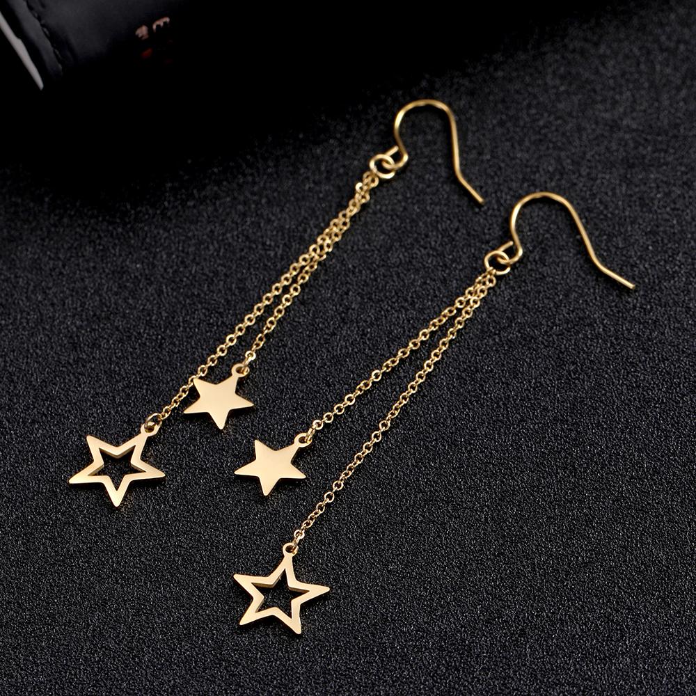Star Moon Pendant Tassel Hanging Earrings Stainless Steel Pendant Girl Earhooks Fashion Elegant Jewelry Birthday Gift