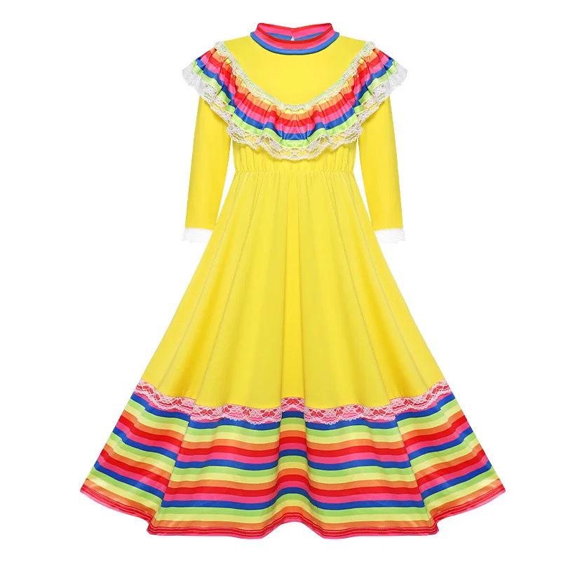 Traditional Mexican Girl's Maxi Dress - Ethnic Dance Costume & Party Outfit
