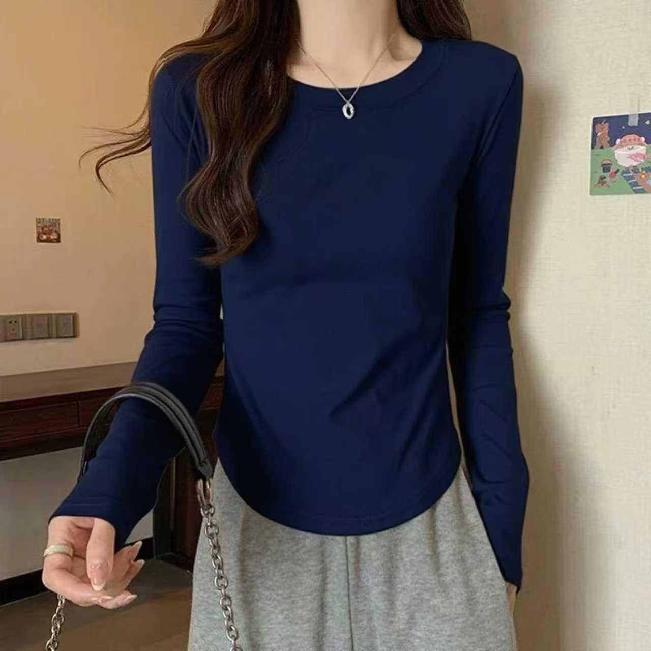 

Women s Spring/Autumn Pure Cotton Long-Sleeve T-Shirt – Irregular Curved Waist, Slim Fit Base Layer Top M [80-95 lbs]