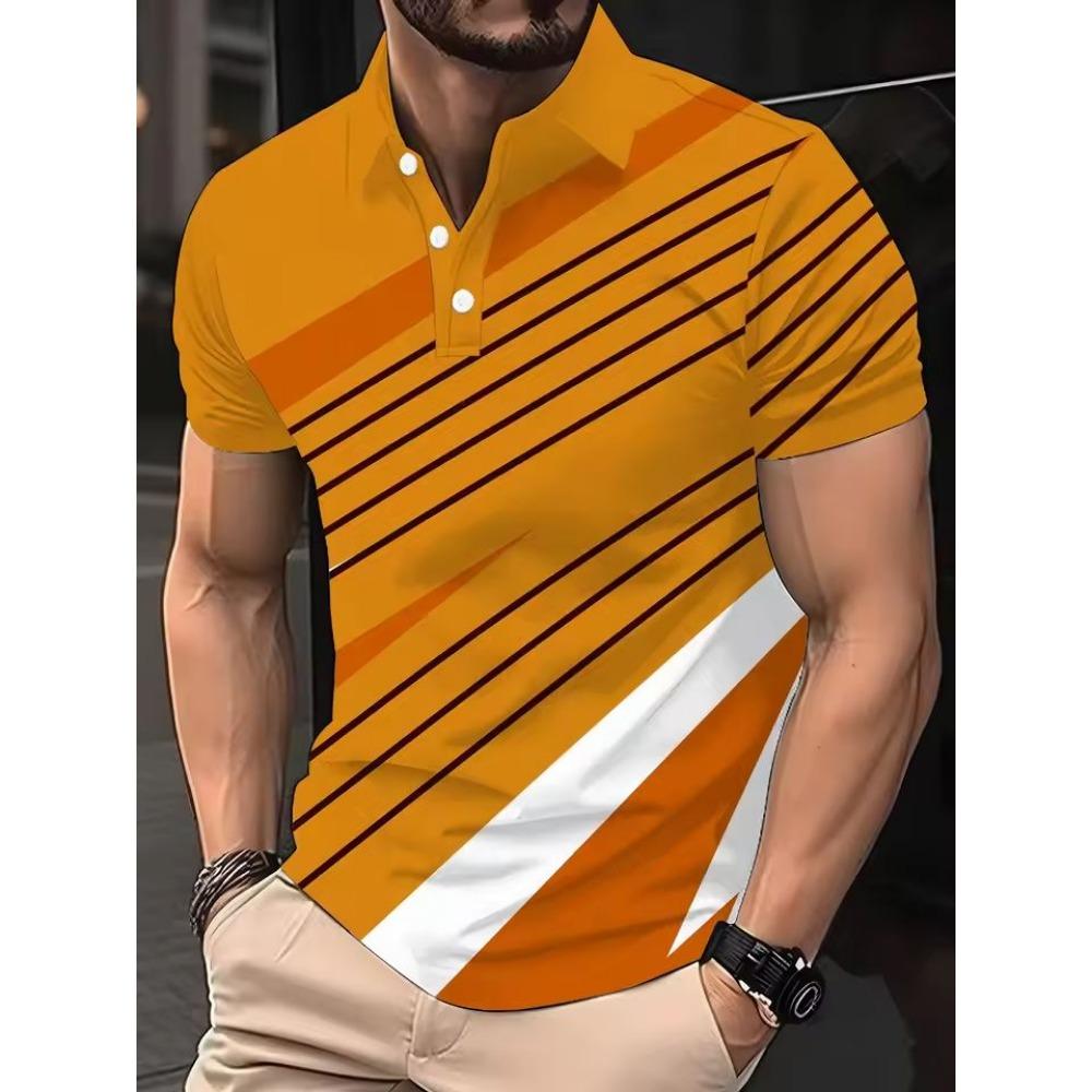 

Men s Casual Short Sleeve Polo Shirts Summer Breathable Striped Golf T-Shirt Summer Daily Wear Comfortable 3XL жовтий