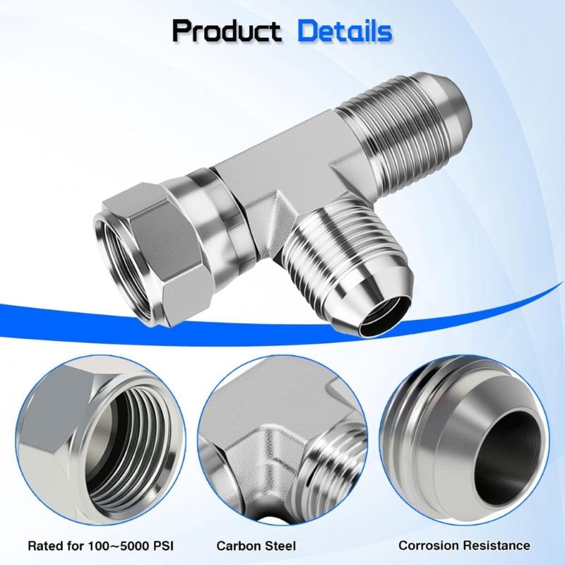 2Pcs 6602-06-06-06 Run Tees Swivel Hose Fittings 3/8inch JIC (9/16"-18 thread) Male x 3/8inch JIC Female Stainless Steel Hydraulic T Adapter Fitting