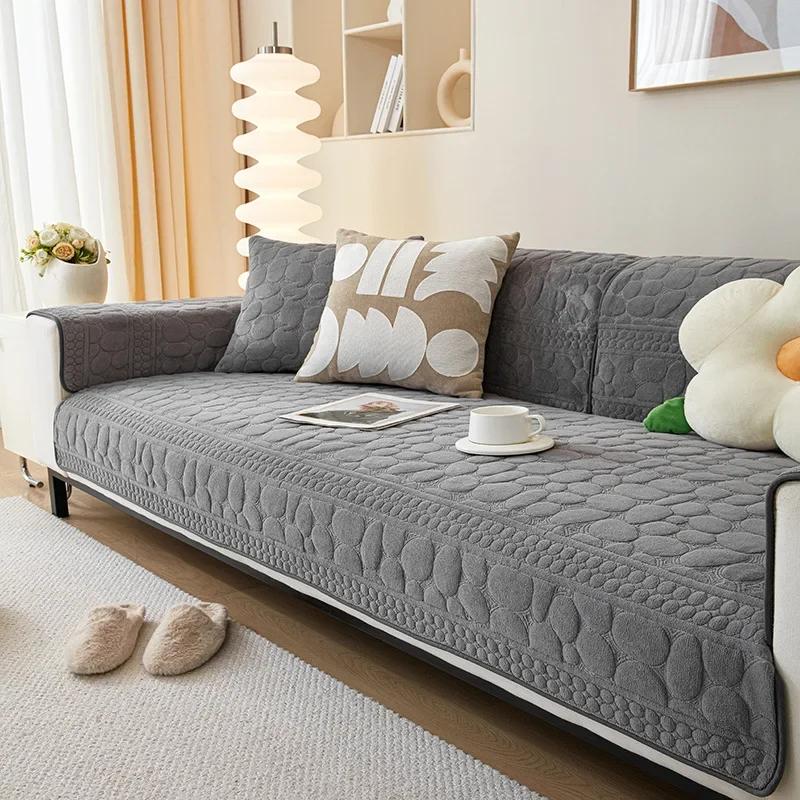 Nordic Solid Color Winter Lamb Wool Sofa Towel Thicken Plush Soft and Smooth Sofa Covers for Living Room Anti-slip Couch Cover