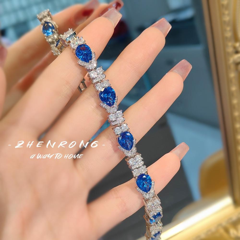 

Elegant Blue Spinel and Pigeon Blood Red Corundum Bracelet Vintage Heavy Duty Jewelry for Women