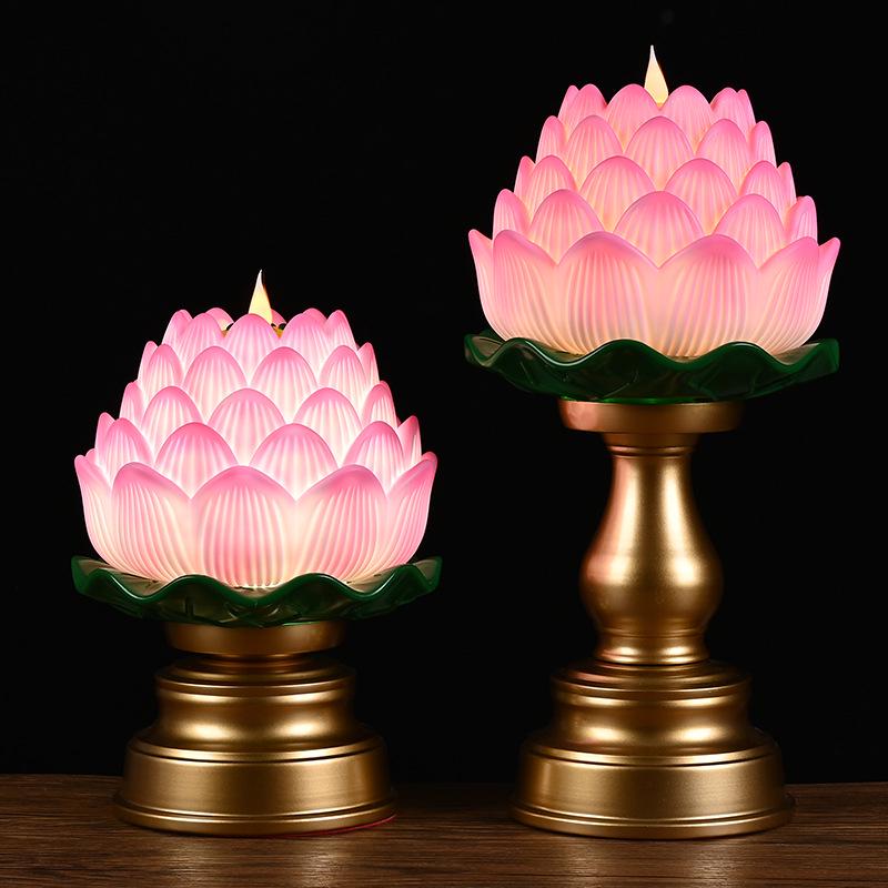 LED Lotus Flame Lamp: Floating Candle Holder with Plug-in/Battery Options, Ideal for Home or Buddha Offerings