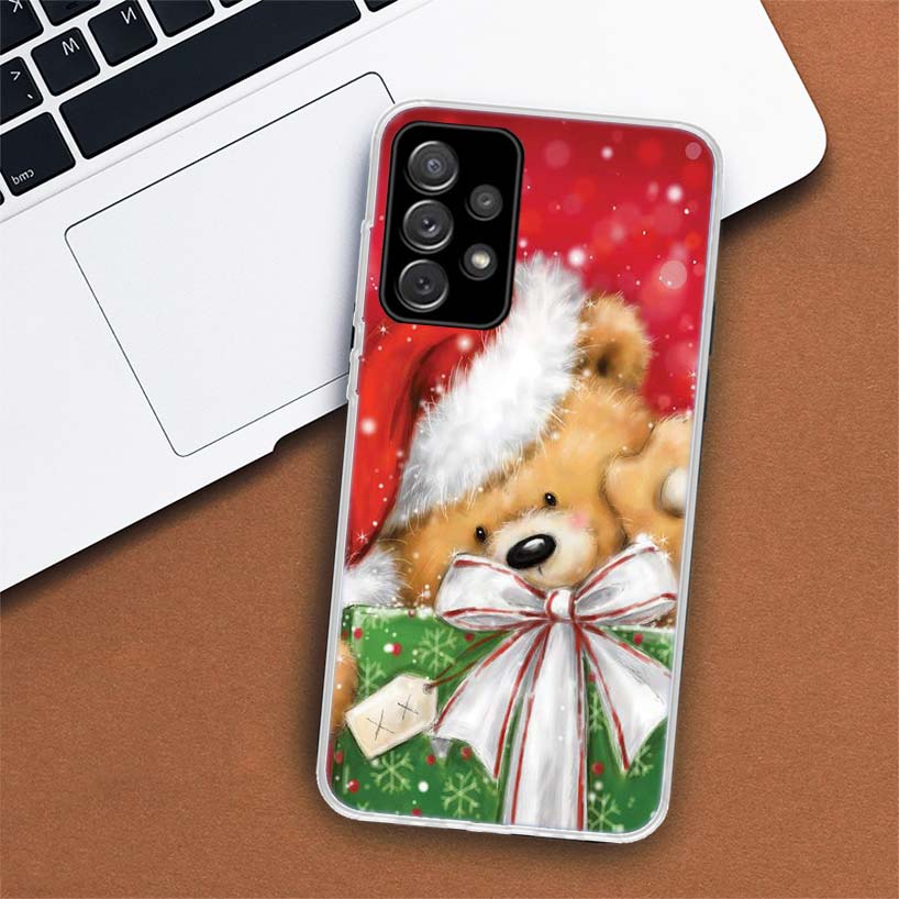 Happy Christmas Cute Bear Gift Phone Case For Samsung Galaxy A53 A52 A73 A72 A12 5G A13 A22 A23 A32 A33 A02S A03S A42 A43 A50S C