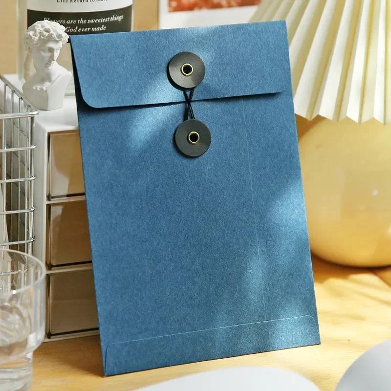 Kraft Paper Envelope Vintage Winding Ticket File Documents Bag with Button String Tie Retro Business Greeting Cards Storage Bag