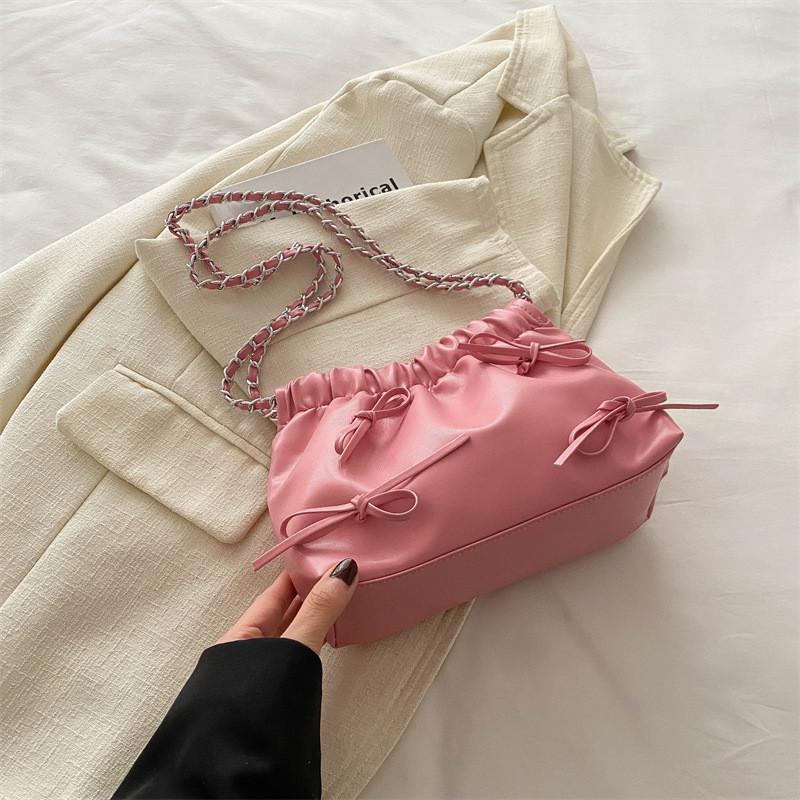 Elegant Street Chic Pu Bucket Bag 2024 New Spring Mini Chain Shoulder Crossbody Bag розовый