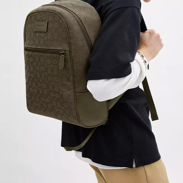 Coach Theo 27 Classic Monogram Leather Backpack Large Men Backpack Olive CAK98-RM3