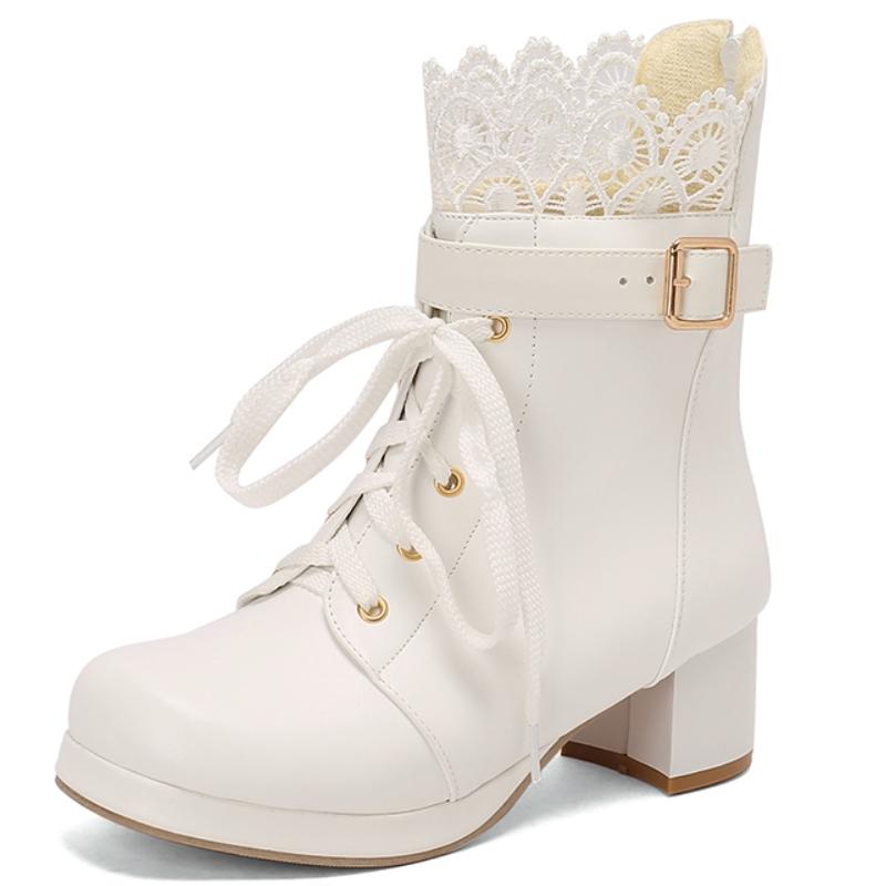 Ankle Boots for Women Lolitas Autumn Winter 2024 Black White Short Boot Low Heels Footwear Shoes Ladies Waterproof Large Size