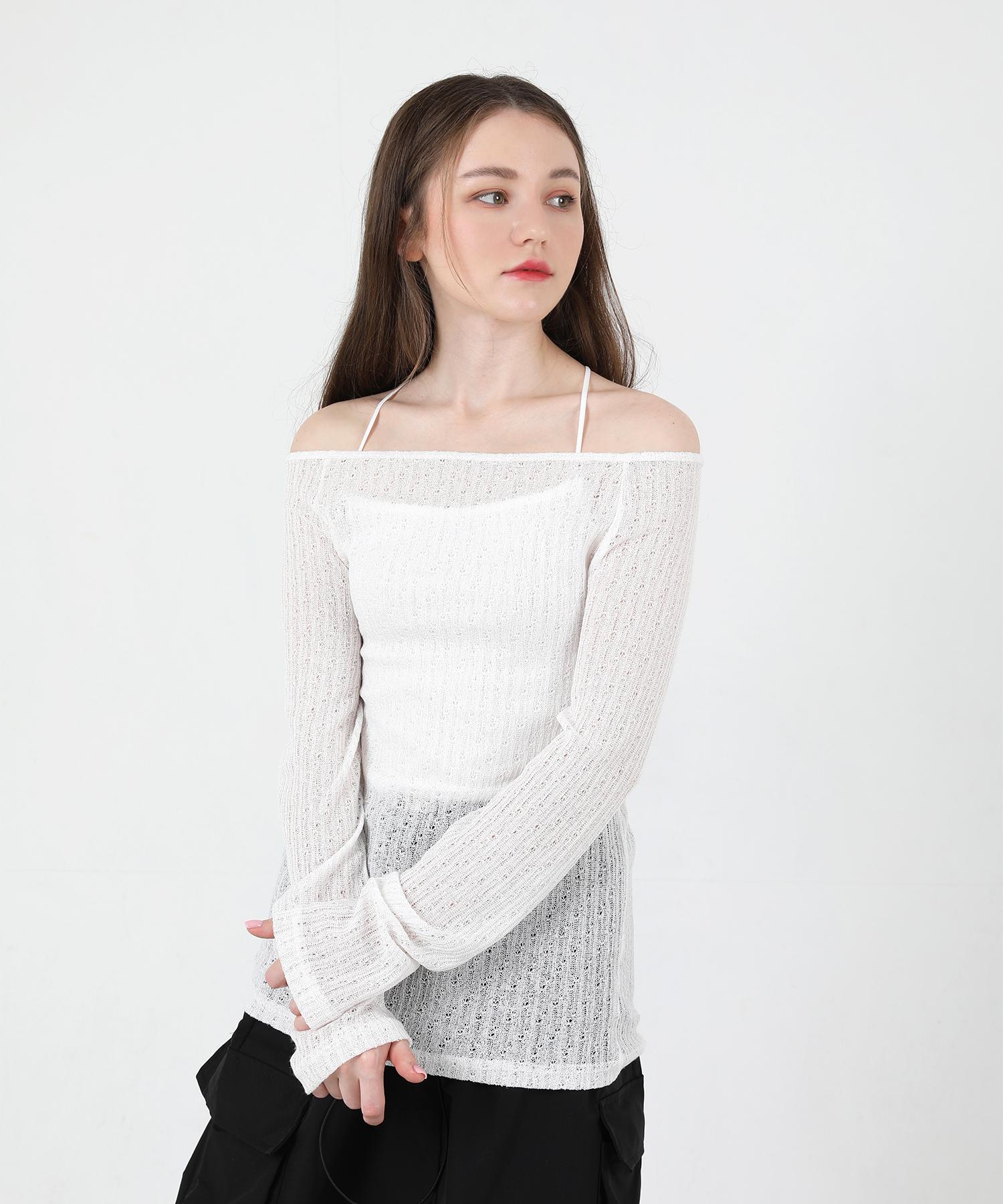 Kathrin See-Through Back Slit Long Sleeve Knit (White) White