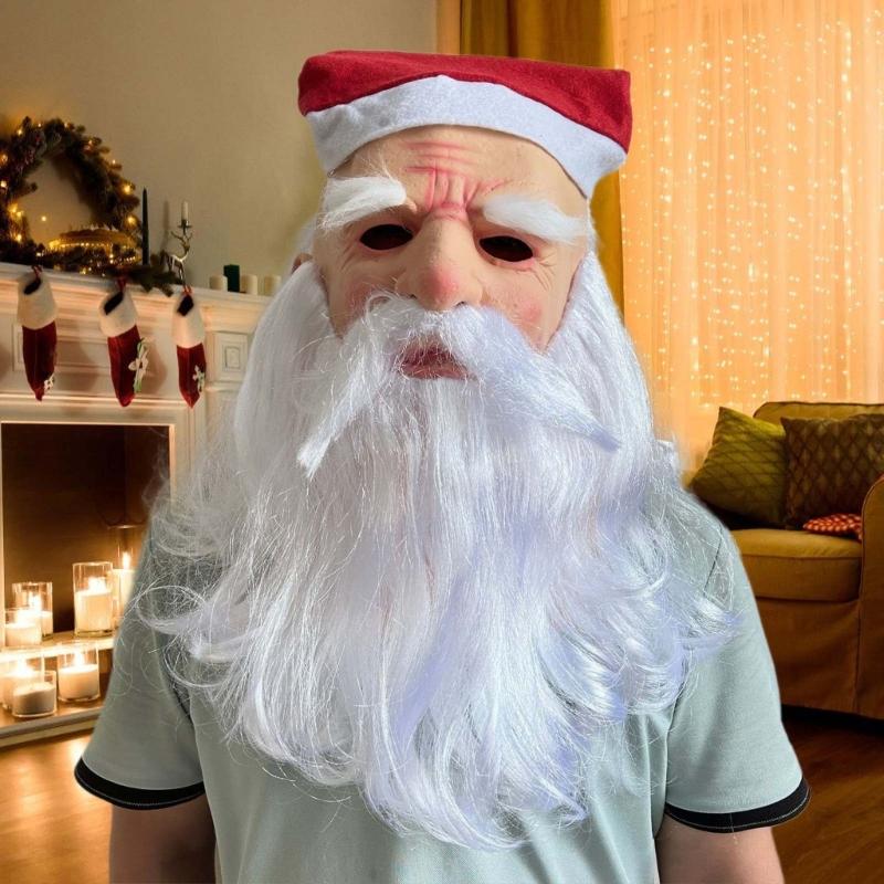 Santa Mask Costume Christmas Santa Costume Accessories for Christmas Party, Santa Mask Costume with Santa Hat and Beard