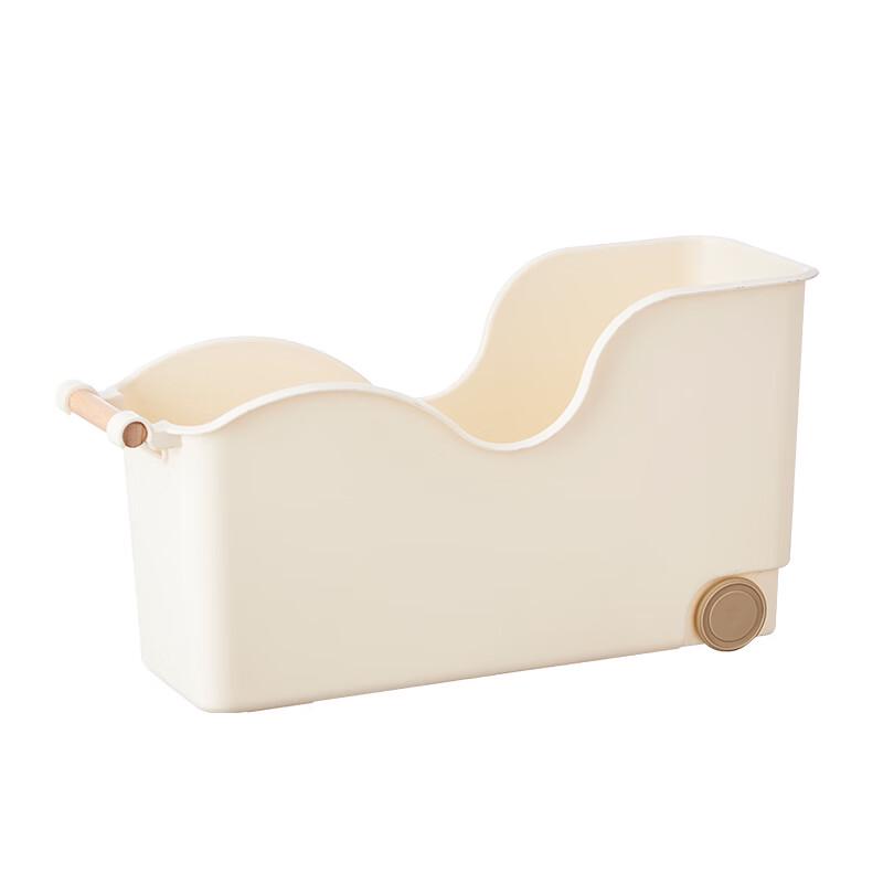 Licheers Wooden Handle Storage Basket with Wheels
