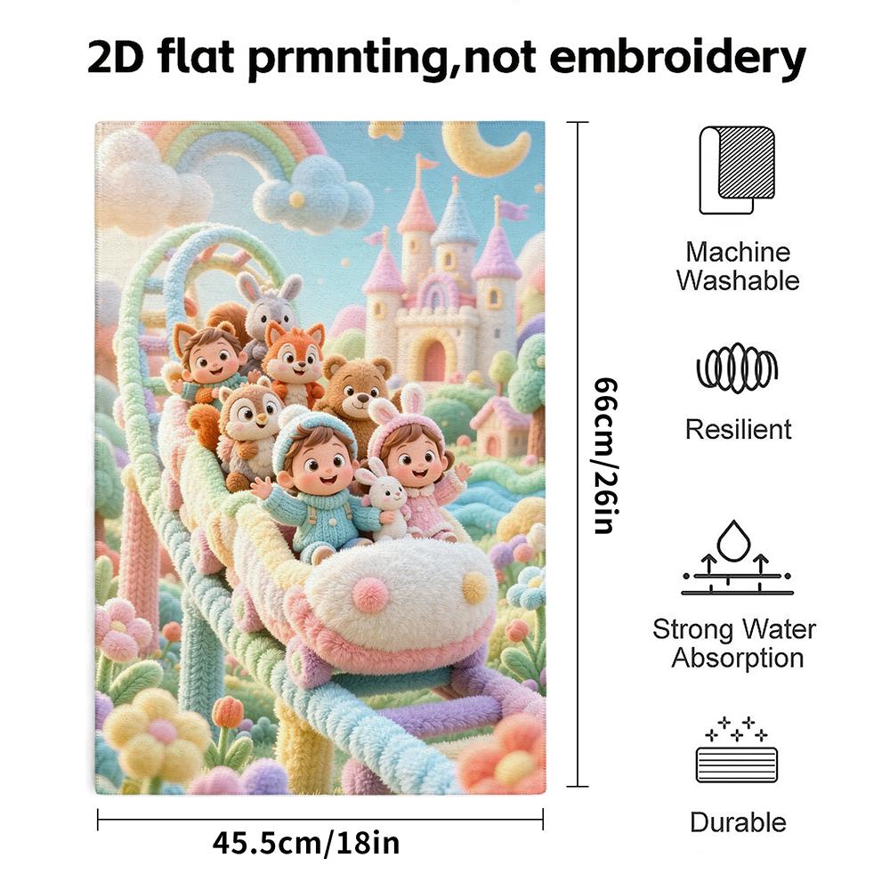 Rainbow Roller Coaster Cartoon Bath Towel, Quick Dry Absorbent Towel, Lovely Character Print