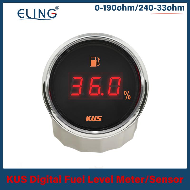 KUS 52mm 0-190ohm 240-33ohm Digital Fuel Level Meter Oil Gauge Red Yellow Light 9-32V Fuel Sensor 175mm 200mm 250mm 300mm 335mm