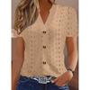 Jarní a letní móda ležérní jednobarevné knoflíkové výstřih do V krátký rukáv dámské halenky a košile