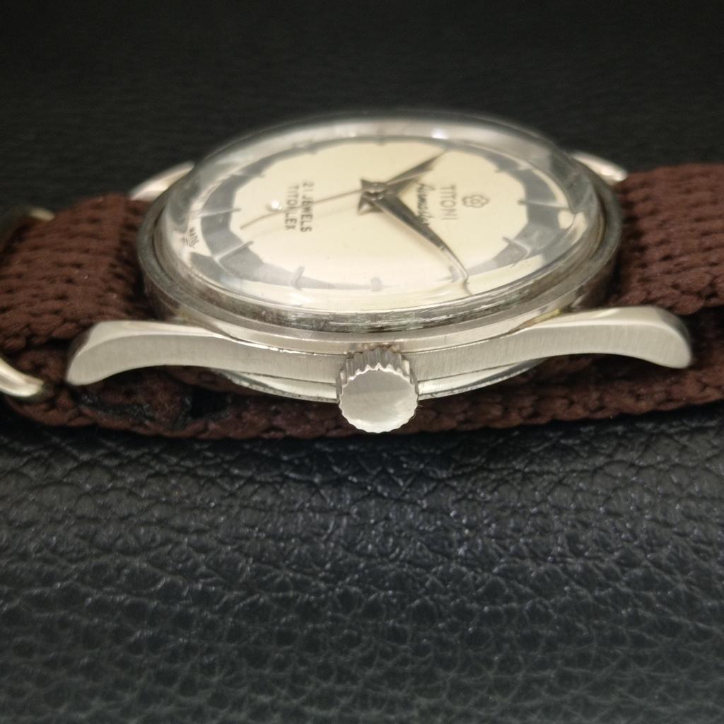 TITONI AIRMASTER TITOFLEX VINTAGE HAND-WINDING SWISS MENS WHITE WATCH a703208-1