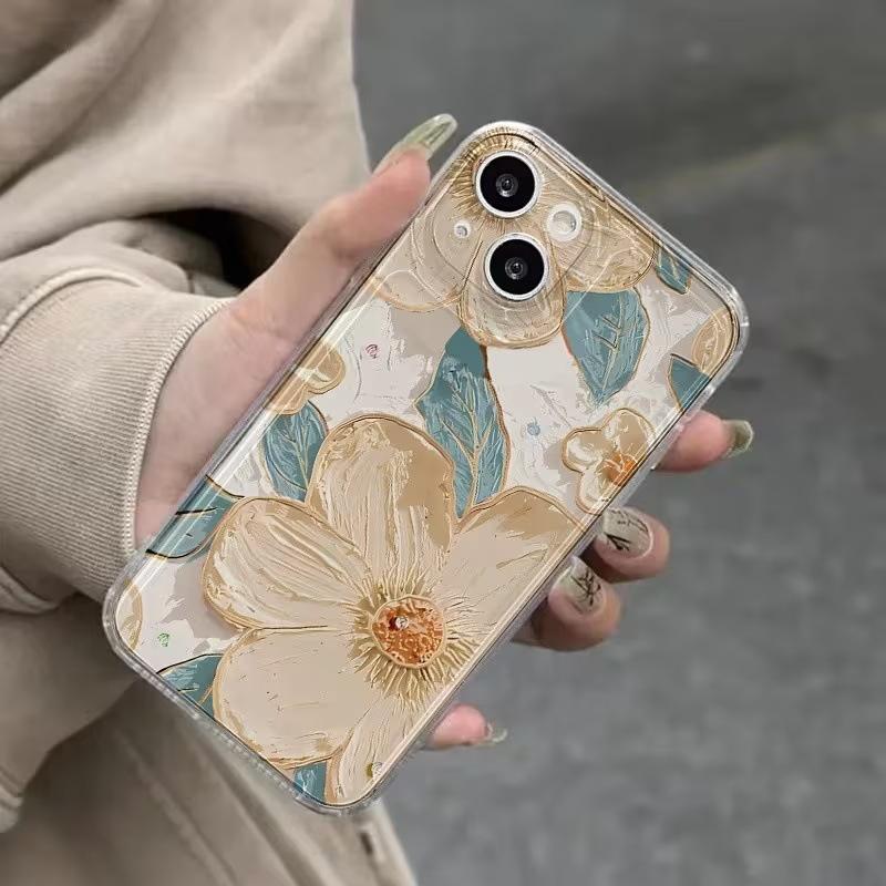 New Foreign Trade Hot-selling Products Oil Painting Flower Apple 17promax Mobile Phone Case iPhone12/13 Transparent Soft Case