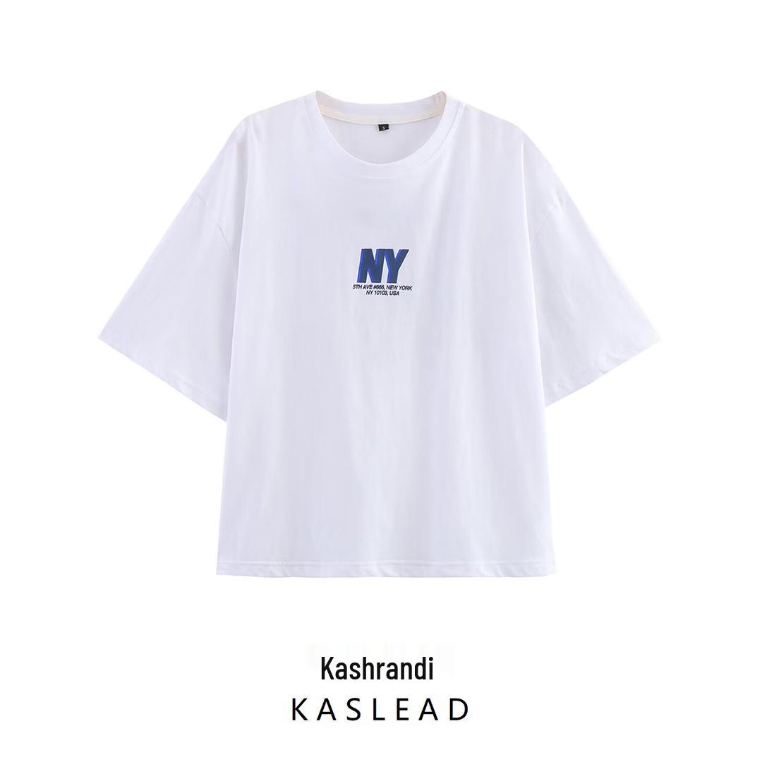 

2025 Spring Women s European & American Style Versatile Printed Loose T-Shirt S білий