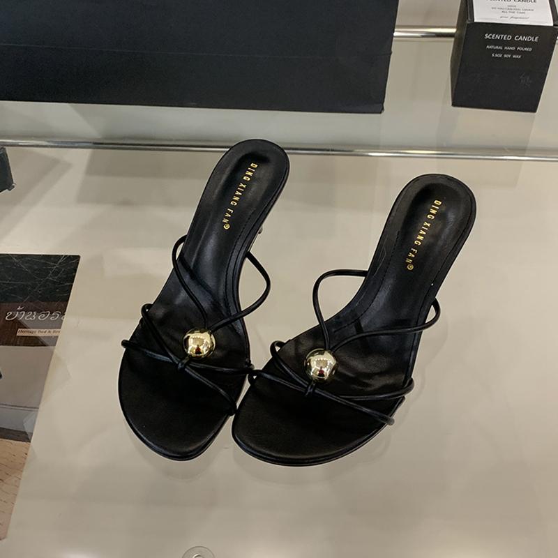 

Fashion SUOJIAUN New Brand Women Slipper Fashion Narrow Band Ladies Elegant Sandal Shoes Thin High Heel Outdoor Dress Slides Pumps Shoes 40 чёрный