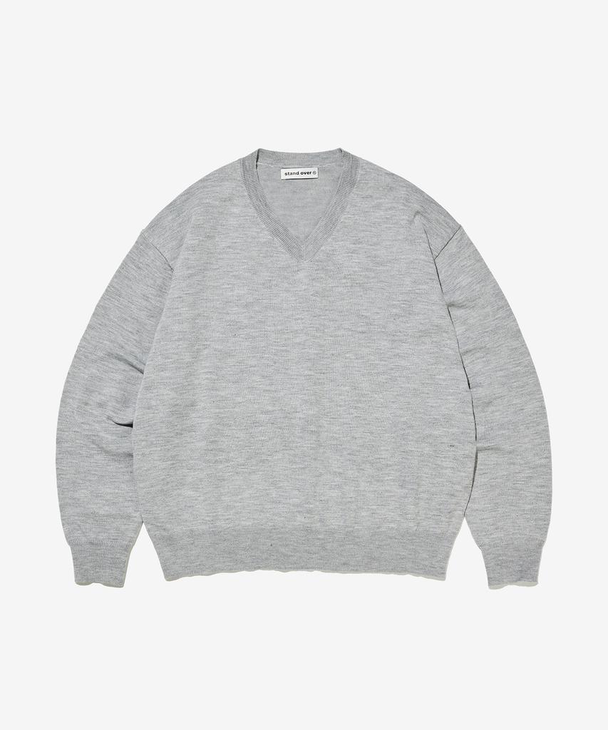 Seutaendeuobeo Crop V-Neck Knit [Gray]