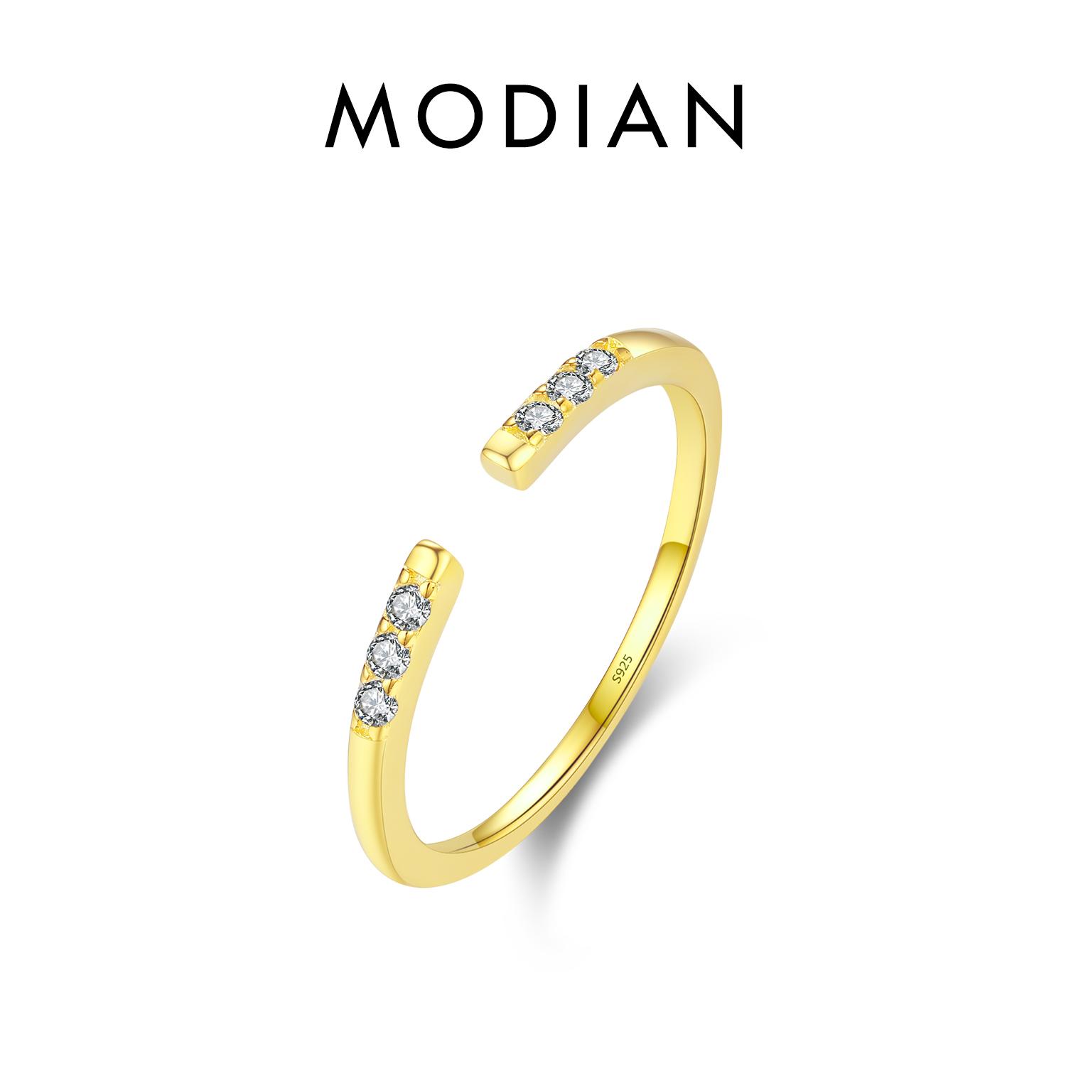 

MODIAN Стерлингового Серебра 925 пробы Простой открытый размер 6-8 Штабелируемое кольцо на палец Классические регулируемые кольца золотого цвета для женщин Ювелирные изделия Подарочный купон и скидка золотой