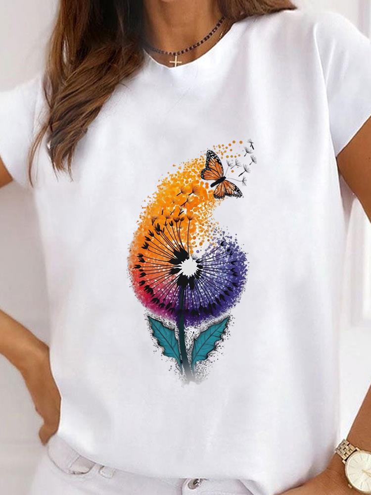 (Asian Size) sweet lovely flower style Women Casual T Shirt Tee Top Fashion Printed Lady Female Graphic Short Sleeve T-shirts Clothing
