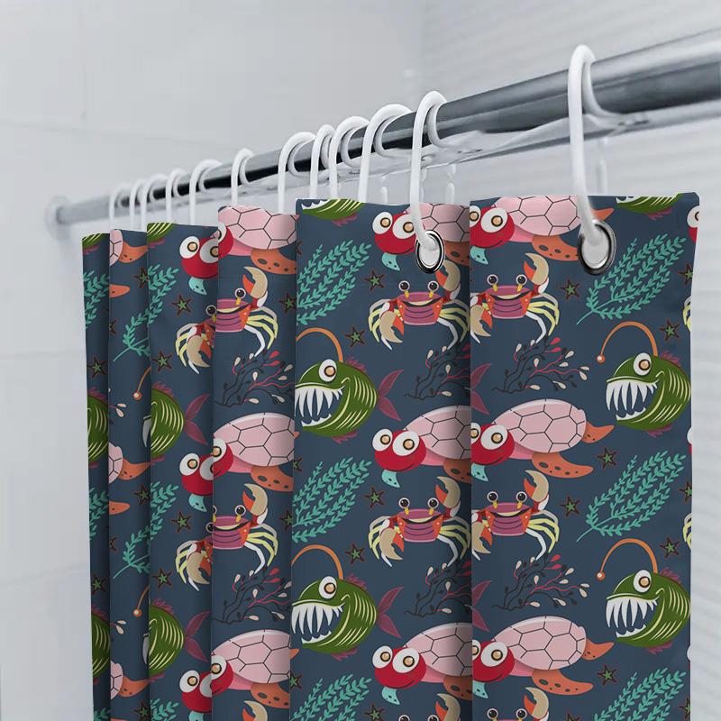 Bathing Shower Curtain Blue Background With Turtle Crab Design Waterproof Fabric Perfect For Bathroom Decor