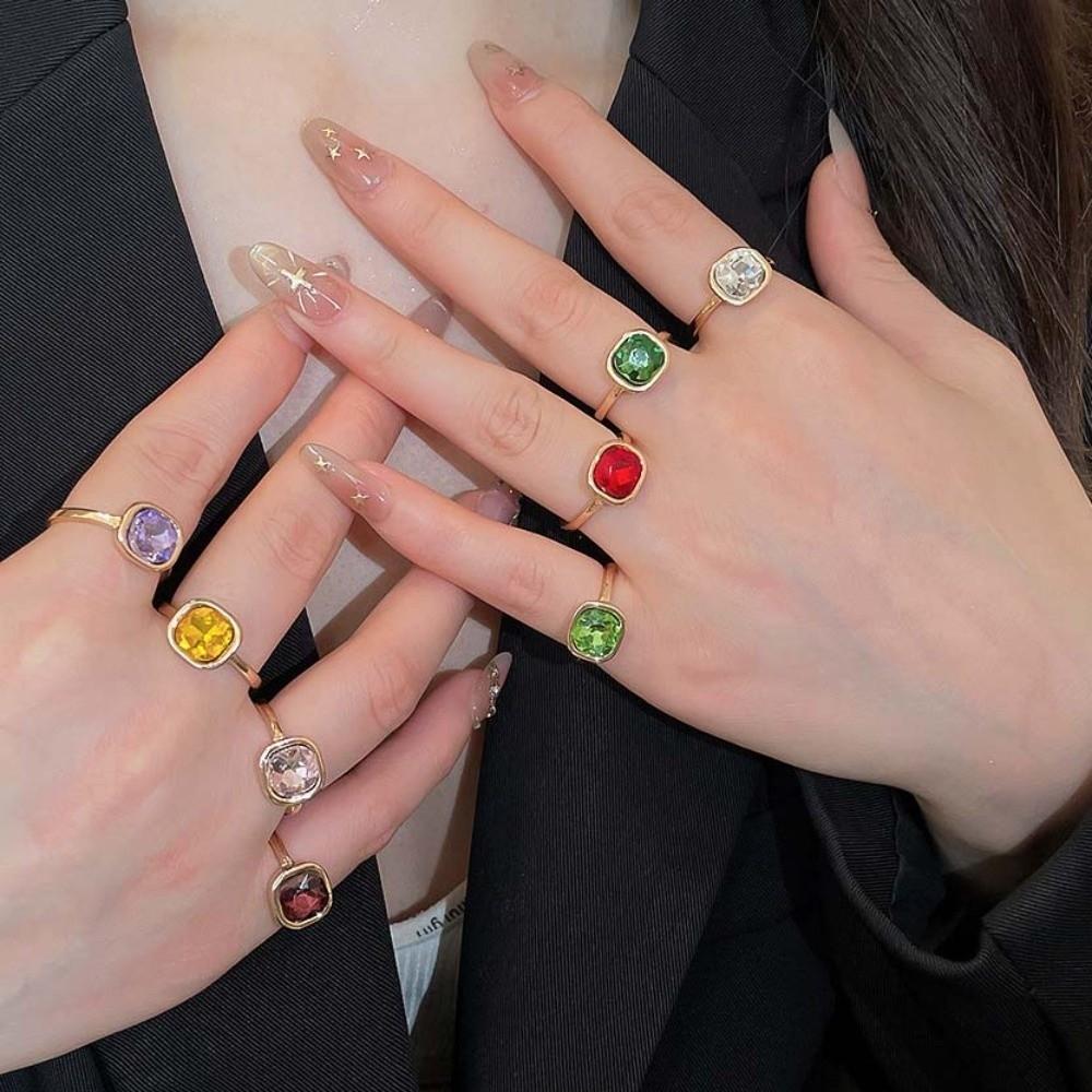 8Pcs Y2K Classic Geometric Ring Exaggerated Big Dome Plain Ring Crystal Opening Rings Set Women