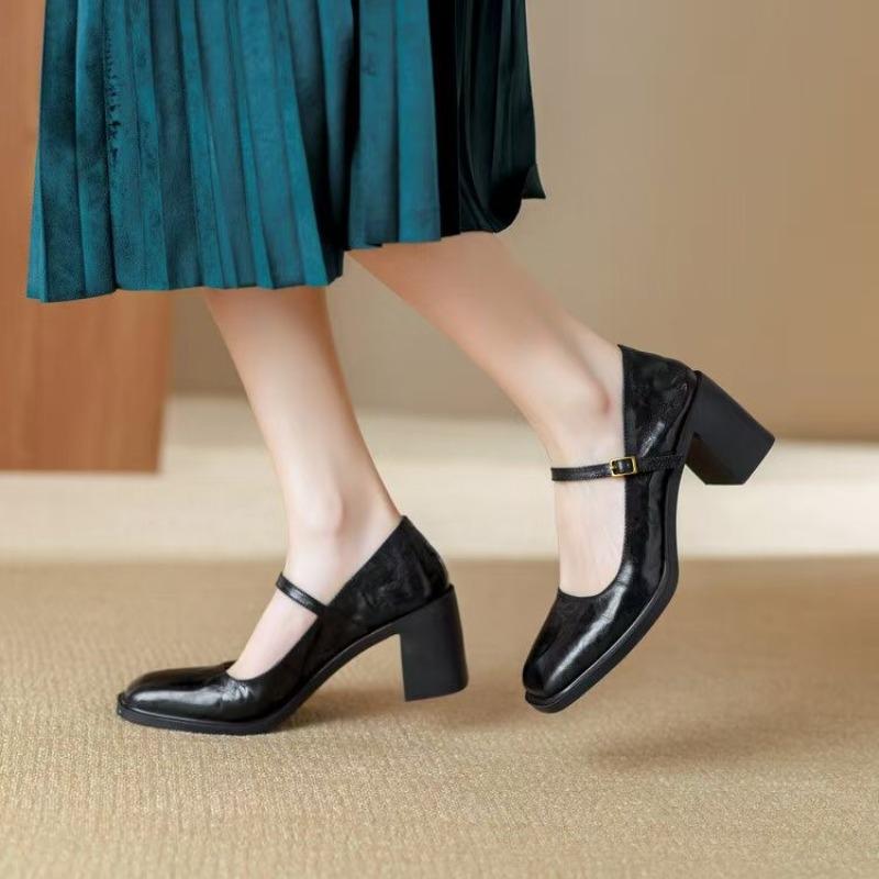 Fashion Retro Cozy Thick Heels Spring Autumn Buckle Pumps Women's 2024 Shoes French Simple Shoes on Heel 5CM Korea Style Sheepskin Pumps