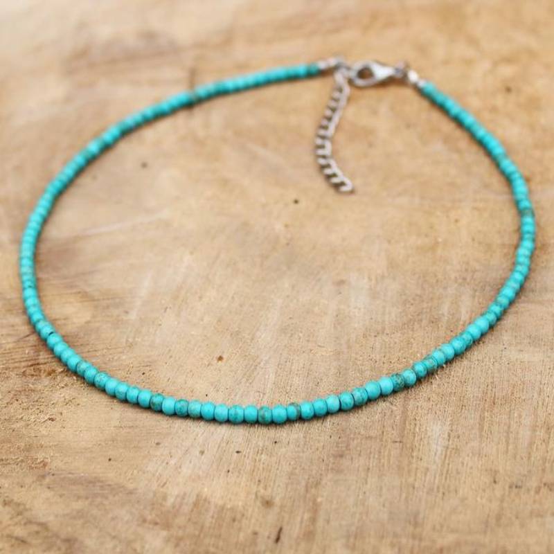Tiny Bead Southwestern Turquoise Mens Womens Choker, Surfer Beach Necklace